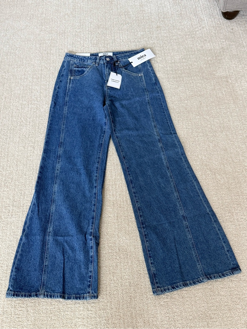 Mica Blue Wide-Leg Seamed Jeans